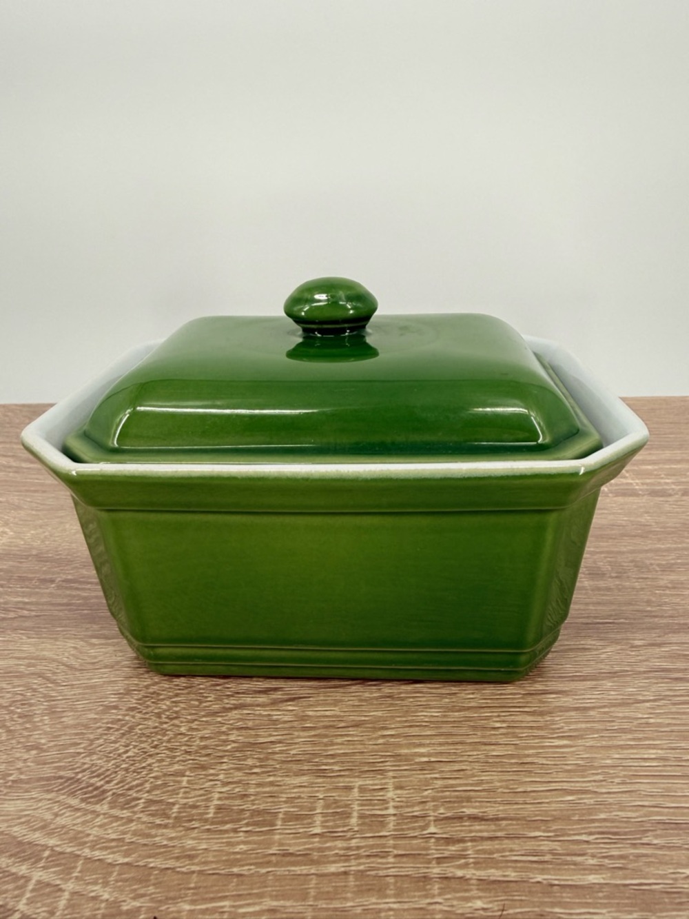 Vintage Emile Henry France Green Covered Butter Dish Stoneware Lid Terrine 58-60